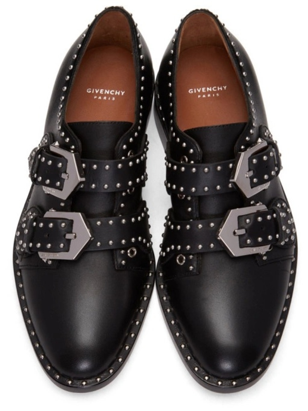 Givenchy Black Studded Double-Buckle Leather Loafers